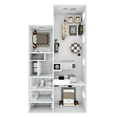 Floor plan for 2 beds, 2 baths, 1079 sqft